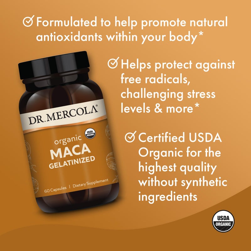 Dr. Mercola Organic Maca Gelatinized Dietary Supplement, 30 Servings (60 Capsules), Non GMO, Gluten Free, Soy Free, USDA Organic - Image 3